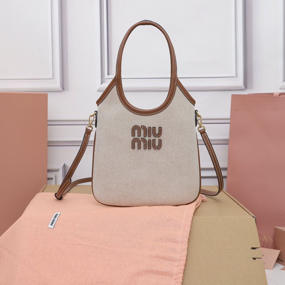 MIUMIU MINI IVY canvas and leather bag(HIGH-END GRADE)
