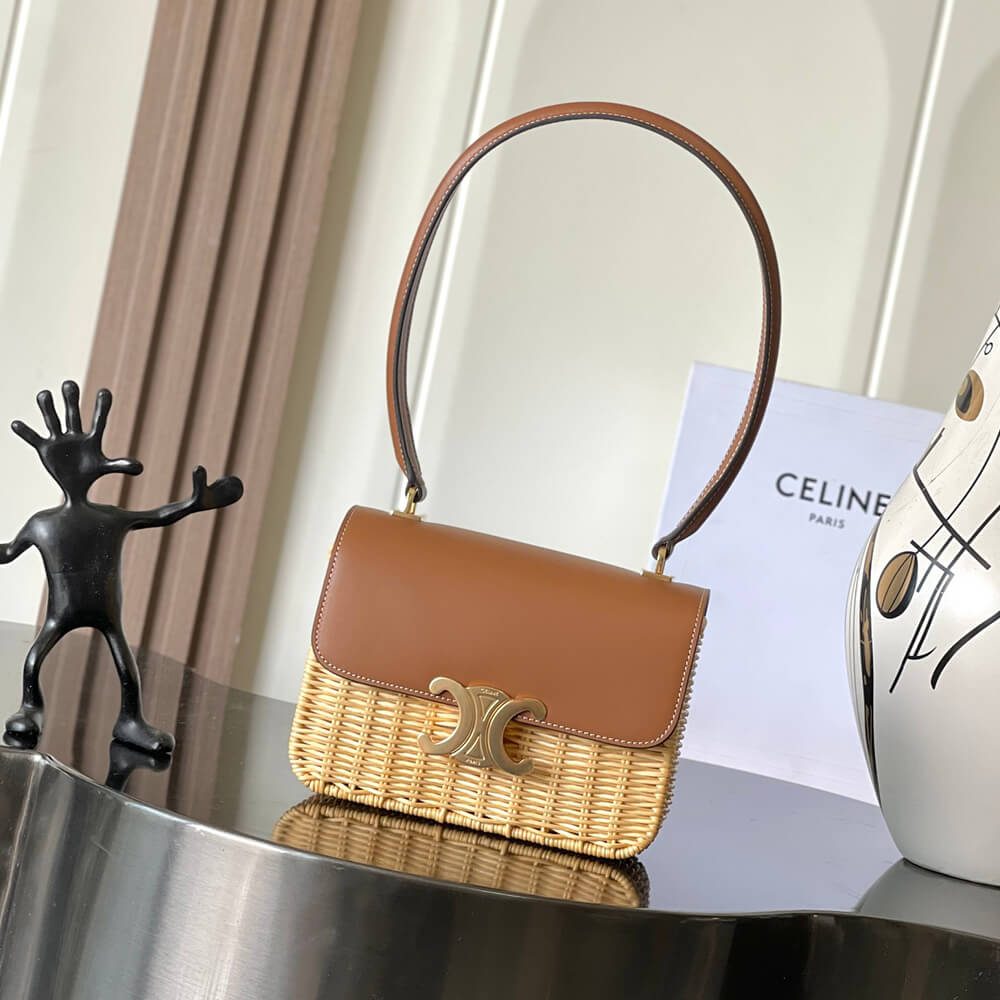 CELINE TEEN GARANCE BAG IN WICKER AND NATURAL CALFSKIN(HIGH-END GRADE)